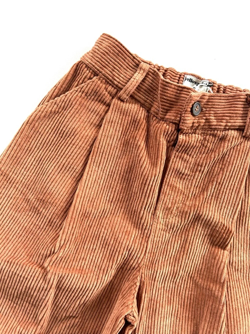 Yellowpelota Organic Cotton Corduroy Caramel Brown Pleated Trouser Pants